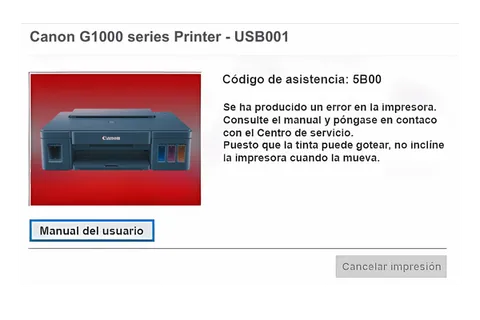 Así se ve este error en la impresora