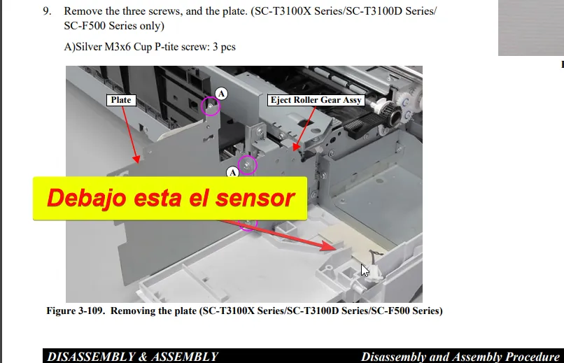 Ubicación del sensor de tinta en impresoras Epson SC — referencia 4